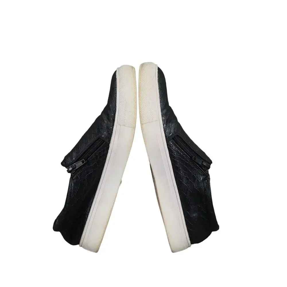 Report Shoes Womens 7 Sneakers Fashion Casual Zip Black Snakeskin Faux Leather